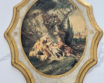 Vintage Italian Wood Plaque Picture Florentine Gold Gilt Wall Hanging