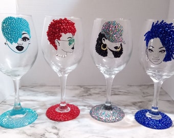 Copa de vino Bling, copa de vino personalizada, copas personalizadas, tazas navideñas, favores de fiesta, regalos de cumpleaños, taza bling, regalo para ella, tazas de café