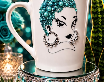 Rhinestone Coffee Mug | Glamorous Purple Hair Diva Cup | Sparkly Drinkware