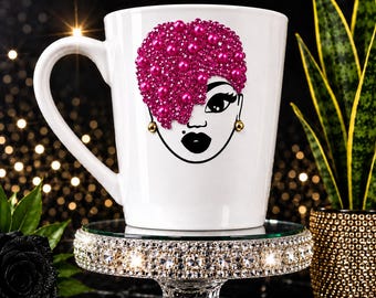 Rhinestone Coffee Mug | Glamorous Bling Cup for Women, Custom Sparkle Gift