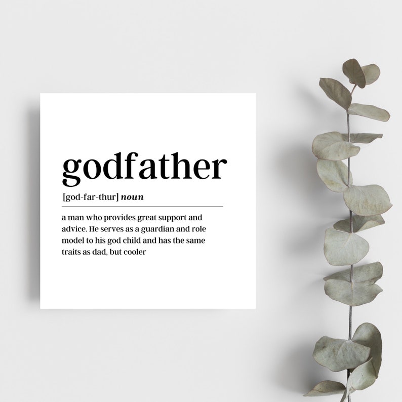 Godfather Definition Note Card | Godfather Card | Gift for Godfather