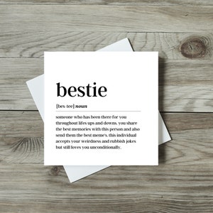 Bestie Definition Karte | Beste Freund-Geburtstags-Karte | Karte für Bestie | Freundschaftskarten | Karten für Bestie | Grußkarte für Bestie |