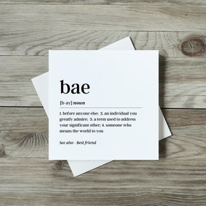 Bae Definition Karte | Bae Jubiläumskarten | Jubiläumsgeschenke | Lexikon Karten | Definition Karten | Karten für Ihn | Karten für Sie |