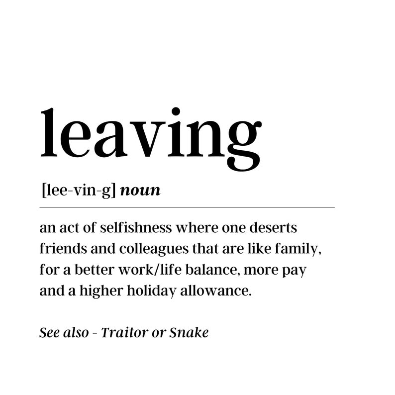 Leaving Definition Card Farewell Cards Dictionary Cards Leaving Job