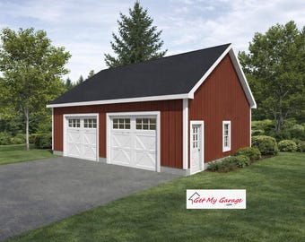 2 CAR GARAGE PLANS : 32 x 28, 10' Wall, 6/12 and 8/12 Pitch ( Digital Download )( Materials List )