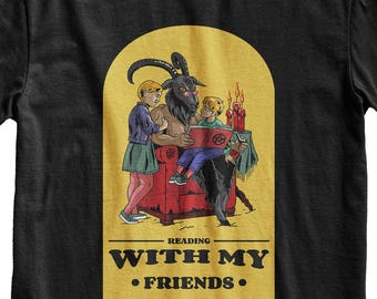 Reading With My Friends T-Shirt, Retro Gothic Baphomet Tee