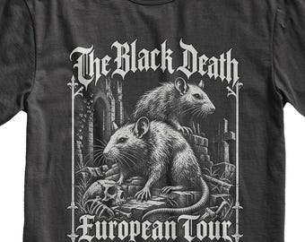 Black Death European Tour T-Shirt, Vintage Medieval Plague Rat Tee