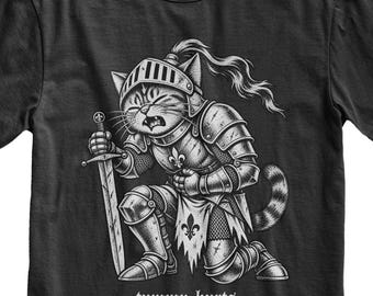 Tummy Hurts Funny Cat Knight T-Shirt, Dark Ironic Meme Shirt, Cat Girl Gift