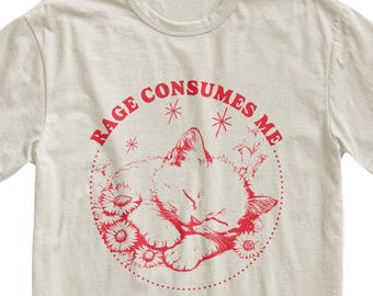 怒りが私を飲み込む猫のミームTシャツ：皮肉な子猫トップ