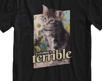 Funny Sad Cat Photo T-Shirt: Sarcastic Meme Graphic Tee