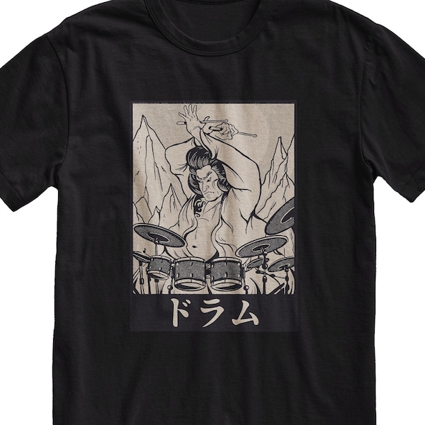 Samurai Drummer T-Shirt, Japanese Streetwear Shirt, Funny Shirt, Aesthetic Top, Grunge Clothing, Kanji Shirt