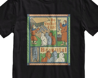 Middeleeuws T-shirt katten - grappig T-shirt renaissancekunst, verkoop je vis? Cadeau kattenliefhebber