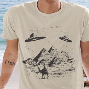 UFO Tshirt, Pyramids Shirt, Novelty Tshirts, Cool Tee, Aesthetic Clothing, Weirdcore Top, Mens Graphic Tee
