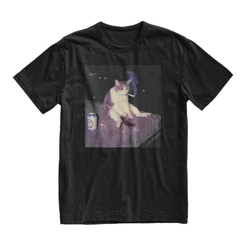 Smoking Cat Funny Meme Tshirt, Cigarette Cat Tee, Brainrot Joke Shirt, Cool Cat Top, Cat Lover Girlfriend, Boyfriend Gift