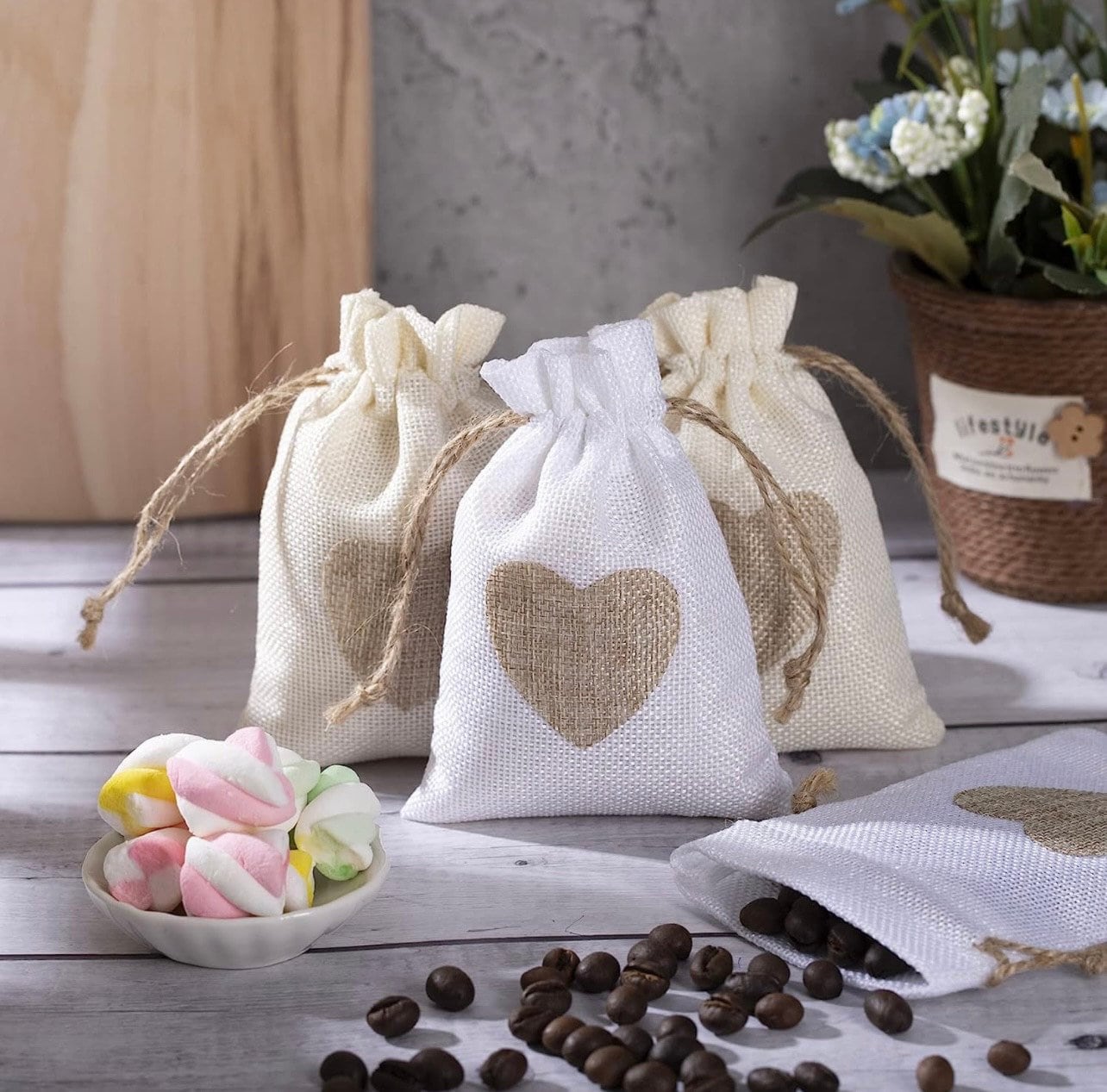 24 Pcs Muslin Bags Natural Burlap Bags - Reusable Burlap Gift Bags With  Drawstring Jewelry Burlap Sack Medium - Burlap And Lace Wedding Favor Bags  For