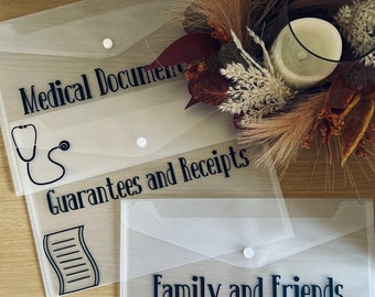 Clear plastic Documents Wallet A4+/Button closure/Personalised folder/Paperwork organizer/Home office storage