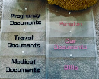 Personalized A4 Document Organizer, Clear Plastic Wallets with Labels