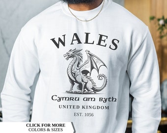 Wales Sweatshirt, Welsh Flag, Welsh Dragon, Vintage UK Hoodie, College Shirt, Unisex Pullover, United Kingdom, Wales Gift, Welsh Flag Jumper