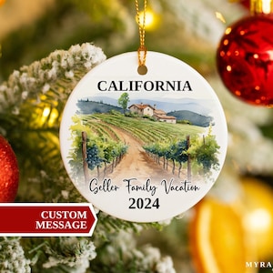 California Vacation Ornament, California Ornament, Christmas Ornaments, Vacation Ornament, Personalized Gift, California Vineyard Souvenir
