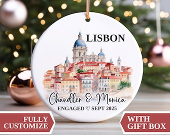 Lisbon Engagement Ornament, Lisbon Ornament, Christmas Ornaments, Personalized Gift, Lisbon Bauble, Portugal Custom Souvenir Gift Present