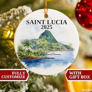 Saint Lucia Ornament, Saint Lucia Souvenir, Christmas Ornaments, Saint Lucia Custom, Personalized Gift, Saint Lucia Bauble, Caribbean