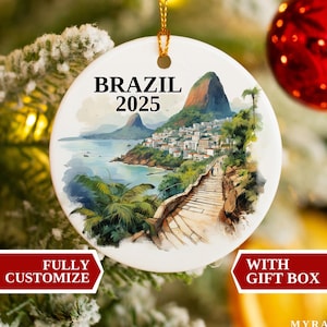 Brazil Ornament, Brazil Christmas Ornament, Christmas Ornaments, Brazil Souvenir, Brazil Custom Ornament, Brazil Bauble, Brazil Gift