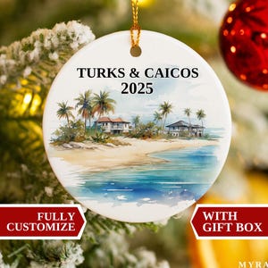 Turks & Caicos Ornament, Turks and Caicos Christmas Ornament, Turks and Caicos Personalized Ornament, Turks and Caicos Bauble Souvenir