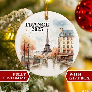 France Ornament, Paris Ornament, Christmas Ornaments, Paris Personalized Gift, Paris Custom Ornament, France Souvenir, France Bauble Gift