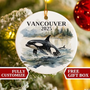 Vancouver Christmas Ornament, Vancouver Ornament, Christmas Ornaments, Vancouver Custom Ornament, Christmas, Vancouver, Whale Watching Gift