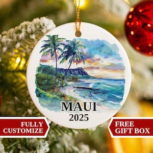 Adorno navideño de Maui, adorno de Maui, adorno de regalo de Maui, adorno personalizado de Maui, Navidad, adorno de Maui, recuerdo de Maui, regalo de Maui, Hawái
