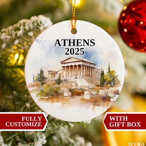 Ornamento di Atene, ornamento natalizio di Atene, decorazioni natalizie, regalo personalizzato di Atene, ornamento personalizzato di Atene, souvenir di palline di Atene
