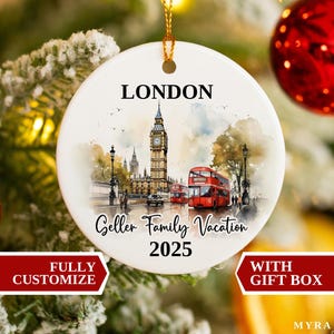 London Vacation Custom Ornament, London Ornament, Christmas Ornaments, London Custom Ornament, Personalized London Ornaments, London Bauble