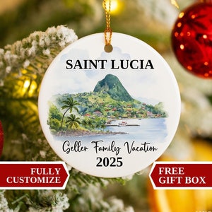 Saint Lucia Vacation Ornament, Saint Lucia Ornament, Christmas Ornaments, Saint Lucia Custom, Personalized Gift, Saint Lucia Souvenir