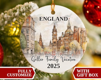 England Christmas Ornament, England Vacation Bauble, Christmas Ornaments, Custom Ornament, Personalized Gift, England Souvenir, UK Gift