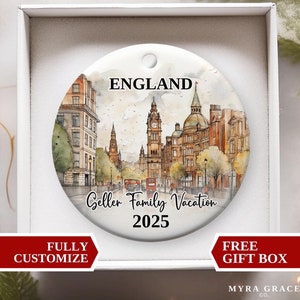 England Christmas Ornament, England Vacation Ornament, Christmas Ornaments, Custom Ornament, Personalized Gift, England Souvenir, UK Gift