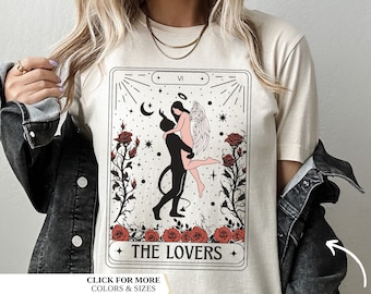 Tarotkort-t-shirt för älskare, tarotkortpresent, tarotkort för älskare, personlig present, grafisk t-shirt, matchande par, Halloweenpresent, läskig