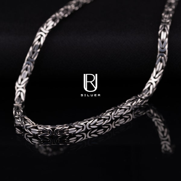 925 Sterling Silver Cubic / Square Byzantine Chain | Silver Cubic Design Byzantine Chain Necklace | Oxidized Silver Chain | Gift for him