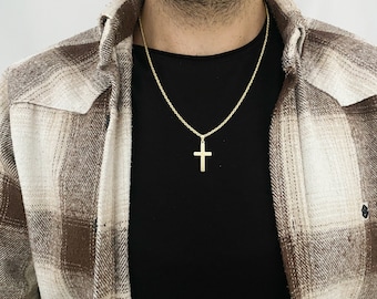 14K Gold Filled Cross Necklace: Sterling Silver Rope Chain