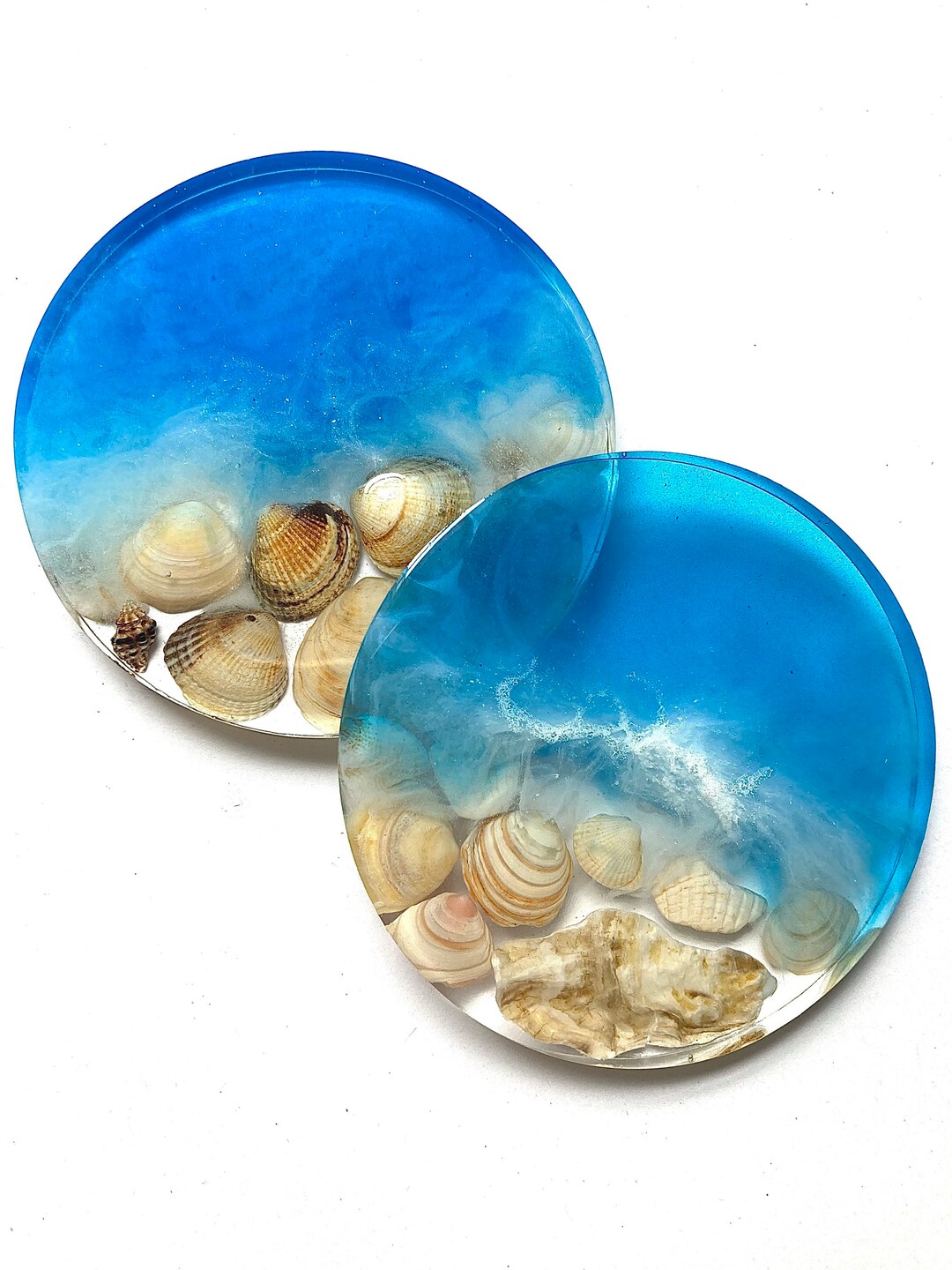 Beach Inspired Resin Coasters Set Coaster Set Resin Handmade Seashell