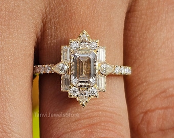 2.5 CT Vintage Emerald Cut Moissanite Engagement Diamond Ring Wedding Ring for Women Promise Ring Gift Her Engagement Ring