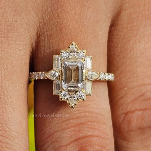 2.5 CT Vintage Emerald Cut Moissanite Engagement Diamond Ring Wedding Ring for Women Promise Ring Gift Her Engagement Ring