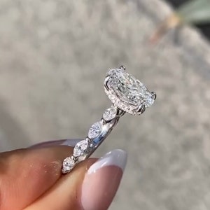 3 CT Oval Cut Moissanite Diamond Engagement Ring 14K 18K White Gold Hidden Halo Ring Gift For Her Anniversary Ring Wedding Gift