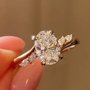 3 CT Unique Oval Cut Solitaire Side Marquise Moissanite Engagement Ring Solid Gold Ring Gift For Her Wedding Ring Anniversary Ring