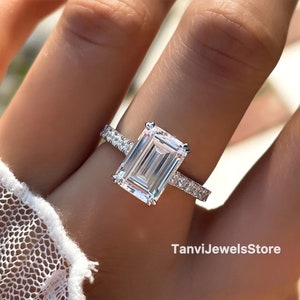 3 CT Emerald Cut Moissanite Engagement Diamond Ring | Hidden Halo Wedding Ring | Ring for Women