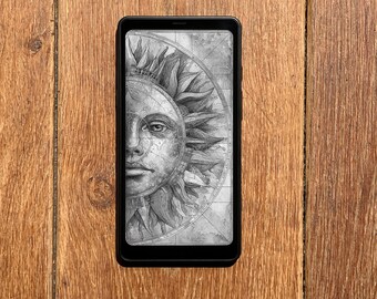 Screensaver for Boox Palma Wallpaper, Mystic Magical Sun Lockscreen, Cosmography Gouache Celestial Lock Screen, Instant Download E-ink Cover
