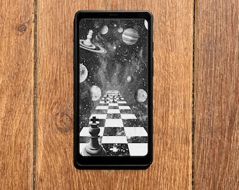 Screensaver for Boox Palma Wallpaper, Chess in Outer Space Lockscreen, Universe Galaxy Gamer Lock Screen, Instant Download E-ink Cover