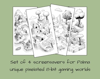 Screensaver Bundle for Boox Palma Wallpaper 8bit Pixelated Game World, 4 Lockscreens, Digital Set Lock Screens, Instant Download E-ink Cover