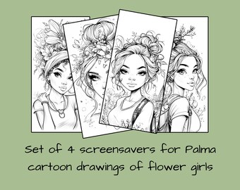 Screensaver Bundle for Boox Palma Wallpaper, Gorgeous Cartoon Girls, 4 Lockscreens, Digital Set Lock Screens, Instant Download E-ink Cover