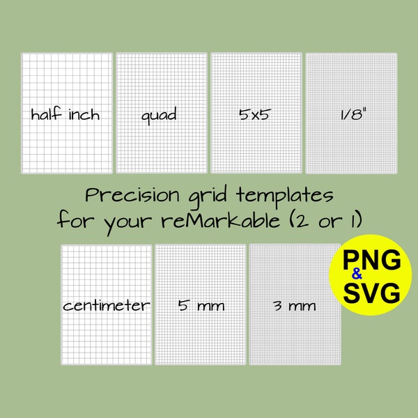 Graph Grid Templates Bundle for Remarkable Tablet, 7 Sizes, Precision Drawing Math Engineering half inch quad 8th 4x4 5x5 centimeter cm mm