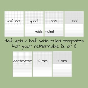 Half Graph Half Wide Ruled Template Bundle for reMarkable, 7 Sizes Precision Drawing Math Engineering half inch quad 8th 4x4 5x5 cm mm